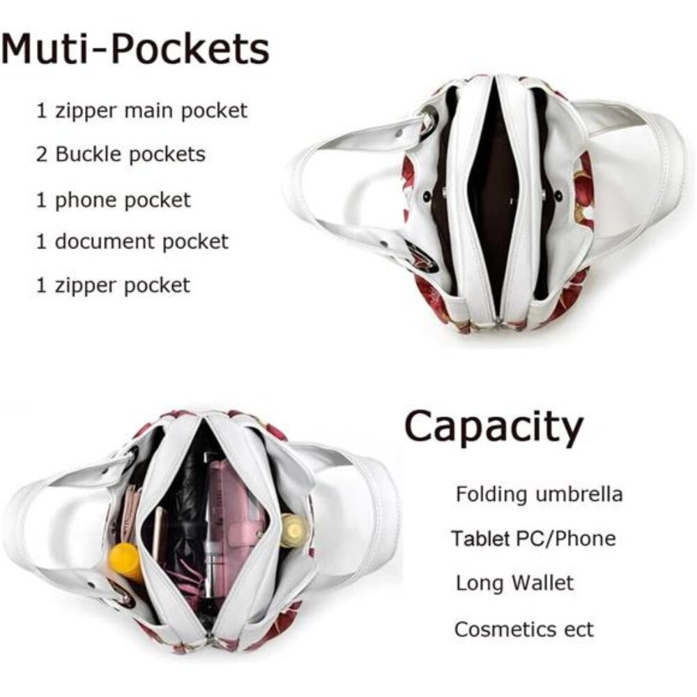 Vegan Leather Purse for Women Fashion Hobo Style Floral Handbag - Picture 3 of 6